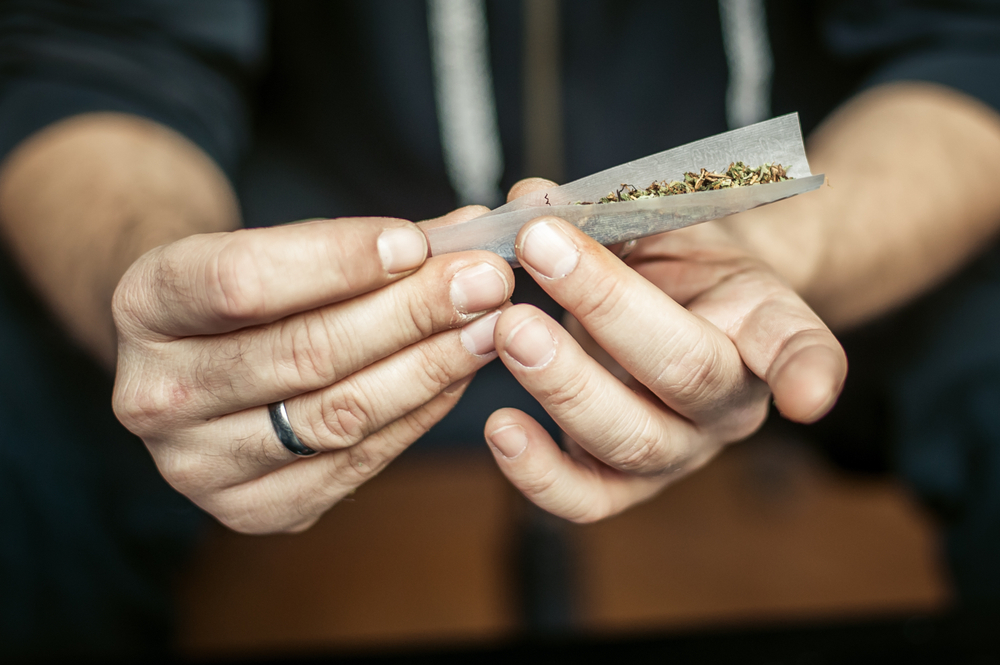 Man rolling a joint of cannabis